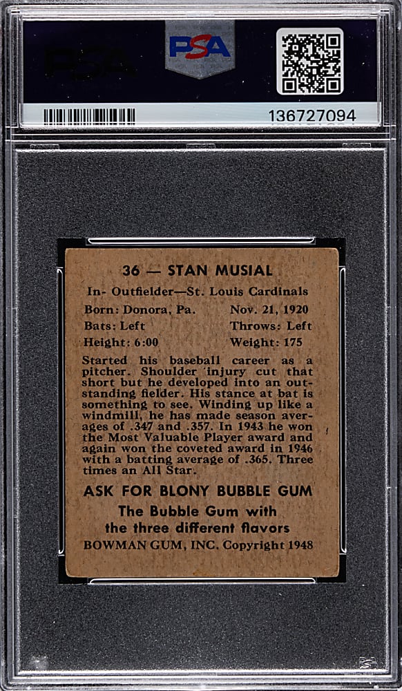 1948 Bowman #36 Stan Musial Rookie PSA VG 3