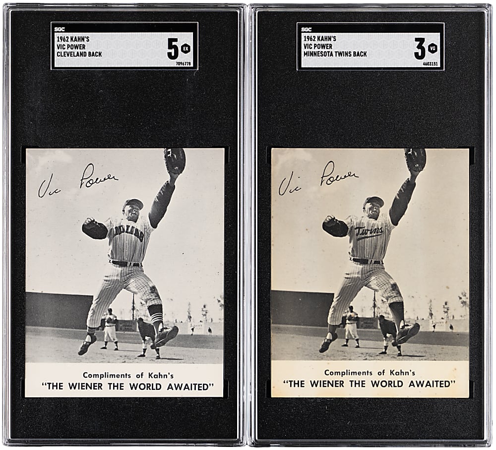 1962 Kahn's Wieners Vic Power SGC Graded Pair - Both Cleveland and Minnesota Variations