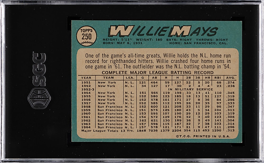 1965 Topps #250 Willie Mays SGC NM 7