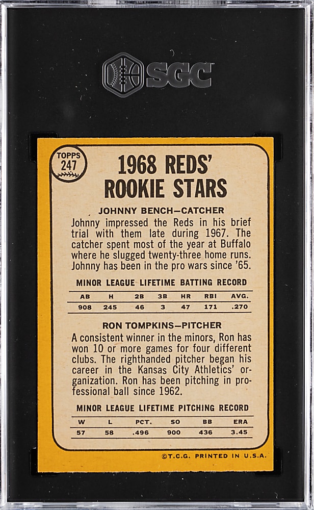 1968 Topps #247 Johnny Bench Rookie SGC EX/NM 6