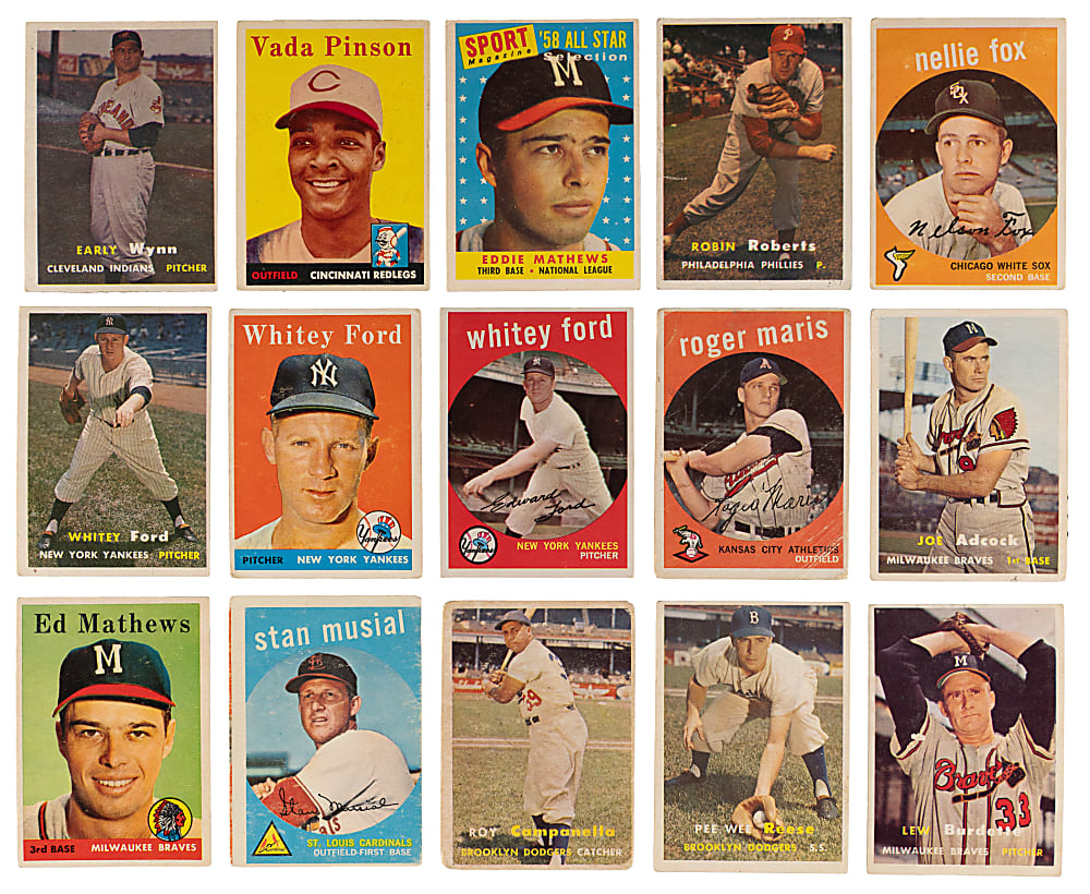 1955-1959 Topps Hall of Fame & Star Card Collection (35) with Aaron, Koufax, Mays & F. Robinson Rookie