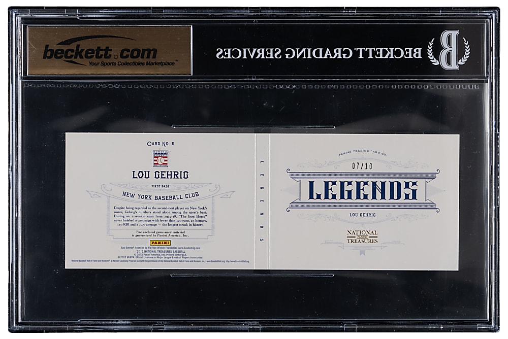 2012 Panini National Treasures Legends Lou Gehrig Jumbo Bat Booklet (#7/10) BGS GEM MINT 9.5