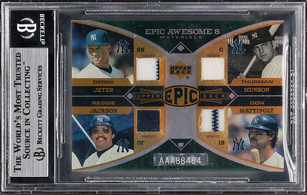 2006 Upper Deck Epic Awesome 8 Materials with Ruth, DiMaggio, Gehrig, Jeter & Munson #2/5 BGS MINT 9
