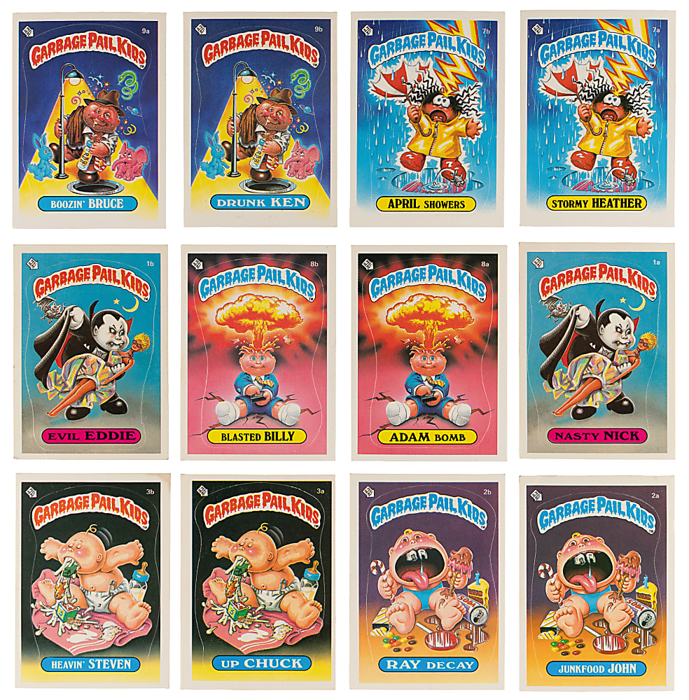 1985 Topps Garbage Pail Kids Collection (26) - Mostly Series 1 with #1a/b Nasty Nick & Evil Eddie + #8a/b Adam Bomb & Blasted Billy