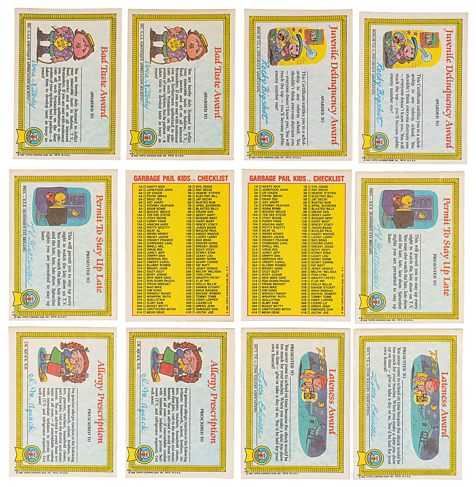 1985 Topps Garbage Pail Kids Collection (26) - Mostly Series 1 with #1a/b Nasty Nick & Evil Eddie + #8a/b Adam Bomb & Blasted Billy