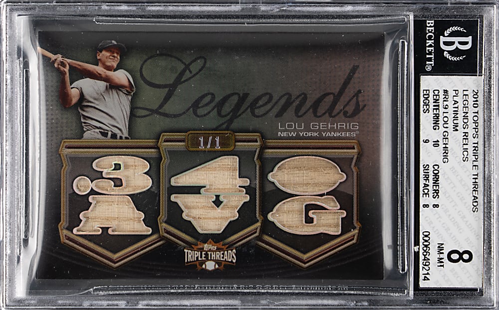 2010 Topps Triple Threads Legends Relics Platinum Lou Gehrig #1/1 BGS NM-MT 8