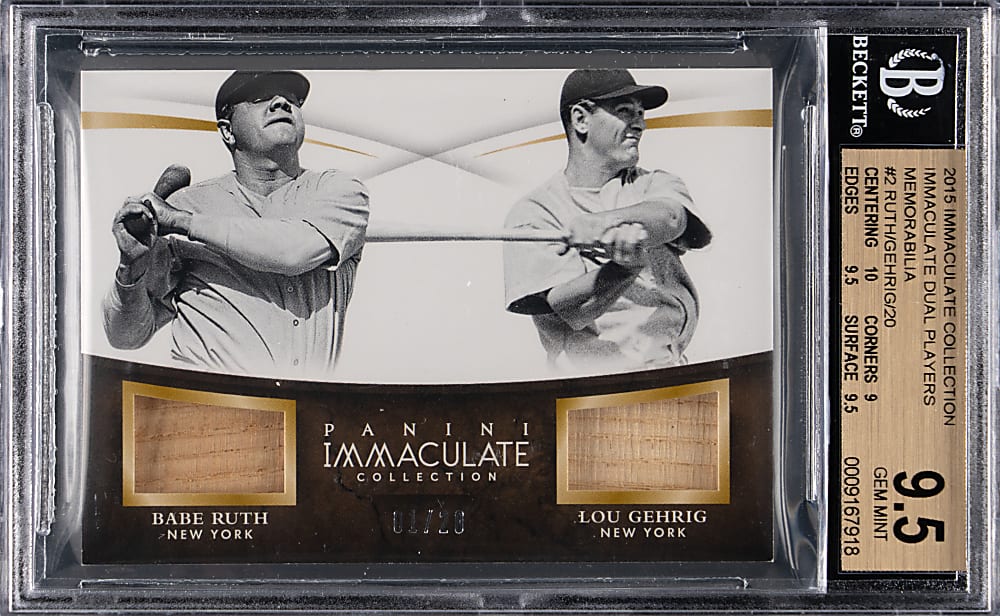 2015 Panini Immaculate Collection Dual Players Memorabilia Babe Ruth & Lou Gehrig #1/20 BGS GEM MINT 9.5