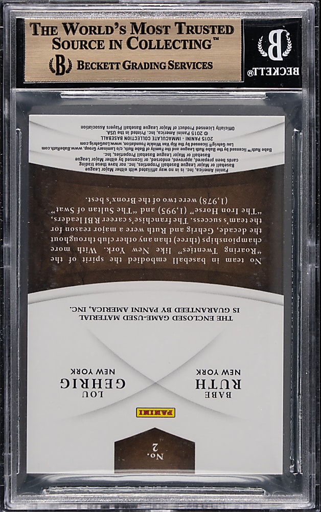 2015 Panini Immaculate Collection Dual Players Memorabilia Babe Ruth & Lou Gehrig #1/20 BGS GEM MINT 9.5