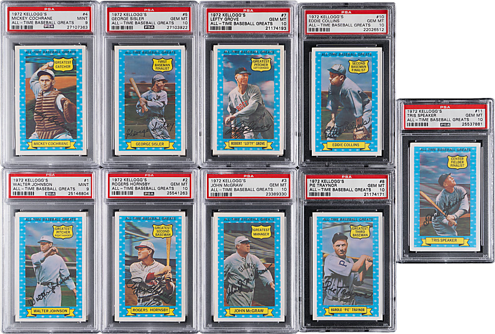 1972 Kellogg's All-Time Baseball Greats PSA Graded Complete Set (15) - Average Grade "9.8" with (12) PSA GEM MINT 10