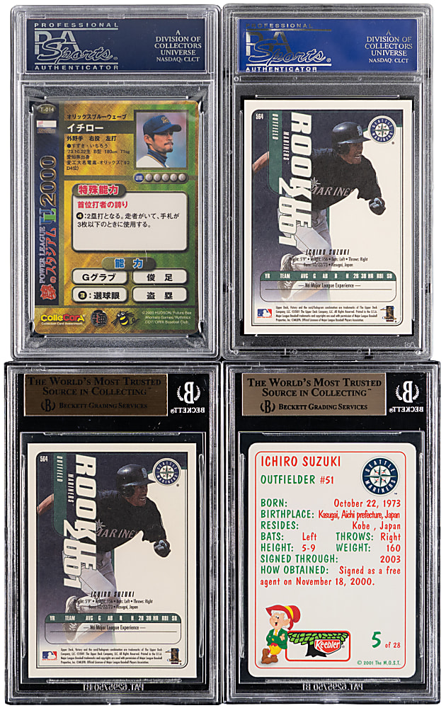 2000-2001 Ichiro Suzuki Rookie PSA GEM MINT 10 & BGS GEM MINT 9.5 Quartet with 2000 Future Bee & 2001 Keebler