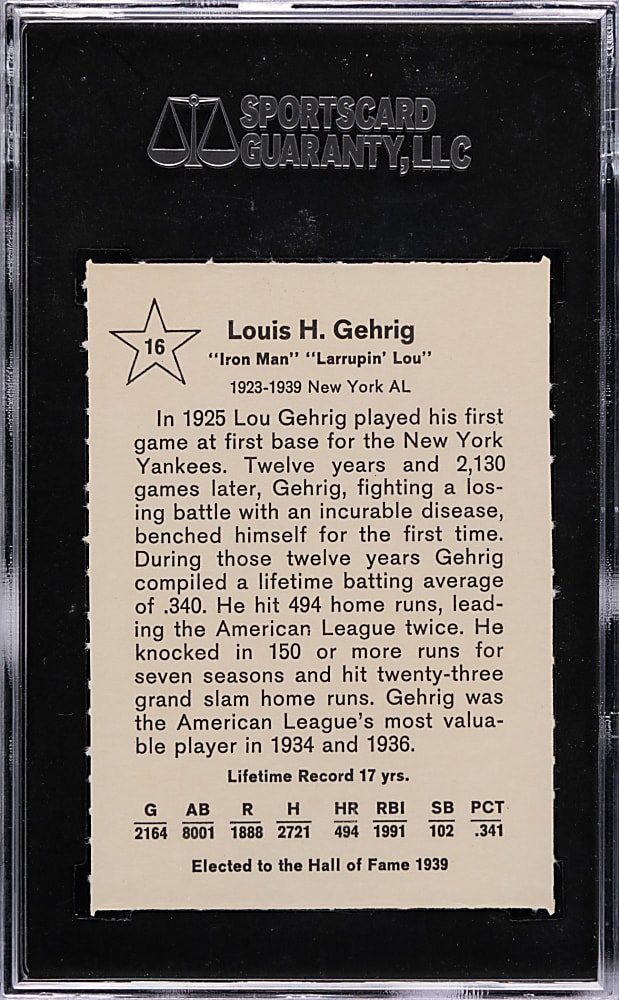 1961 Golden Press #16 Lou Gehrig SGC 98 GEM 10