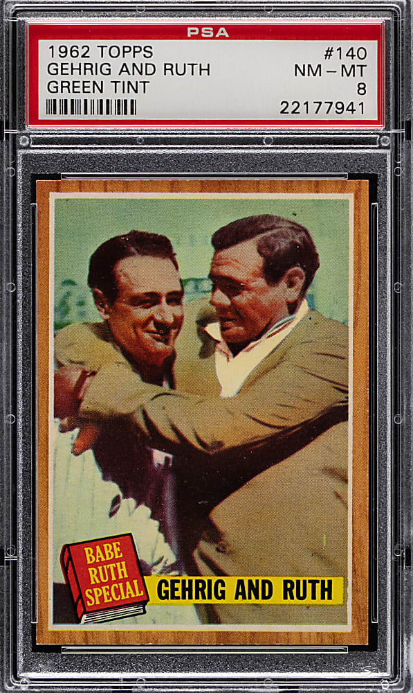 1962 Topps #140 Lou Gehrig & Babe Ruth Green Tint PSA NM-MT 8