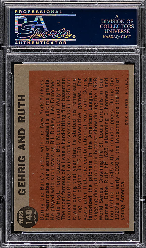 1962 Topps #140 Lou Gehrig & Babe Ruth Green Tint PSA NM-MT 8