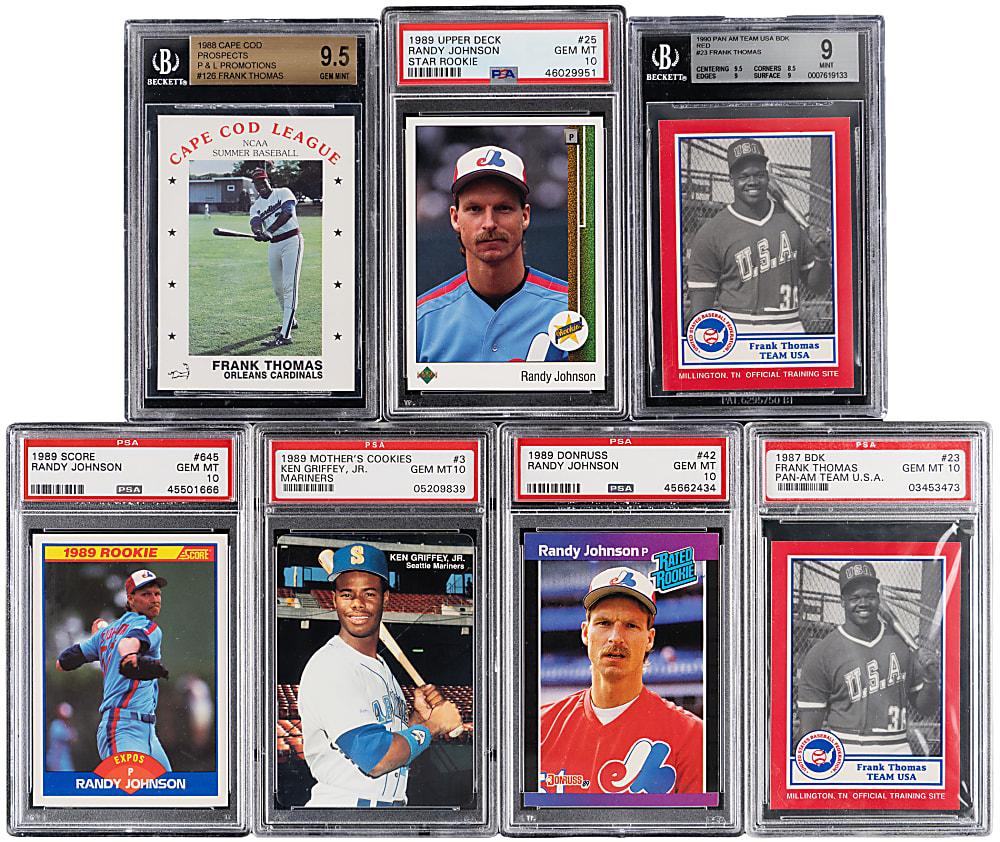1987-1989 Hall of Fame Rookie MINT 9 & GEM MINT 10 Graded Group (7) with Griffey Jr., R. Johnson & F. Thomas