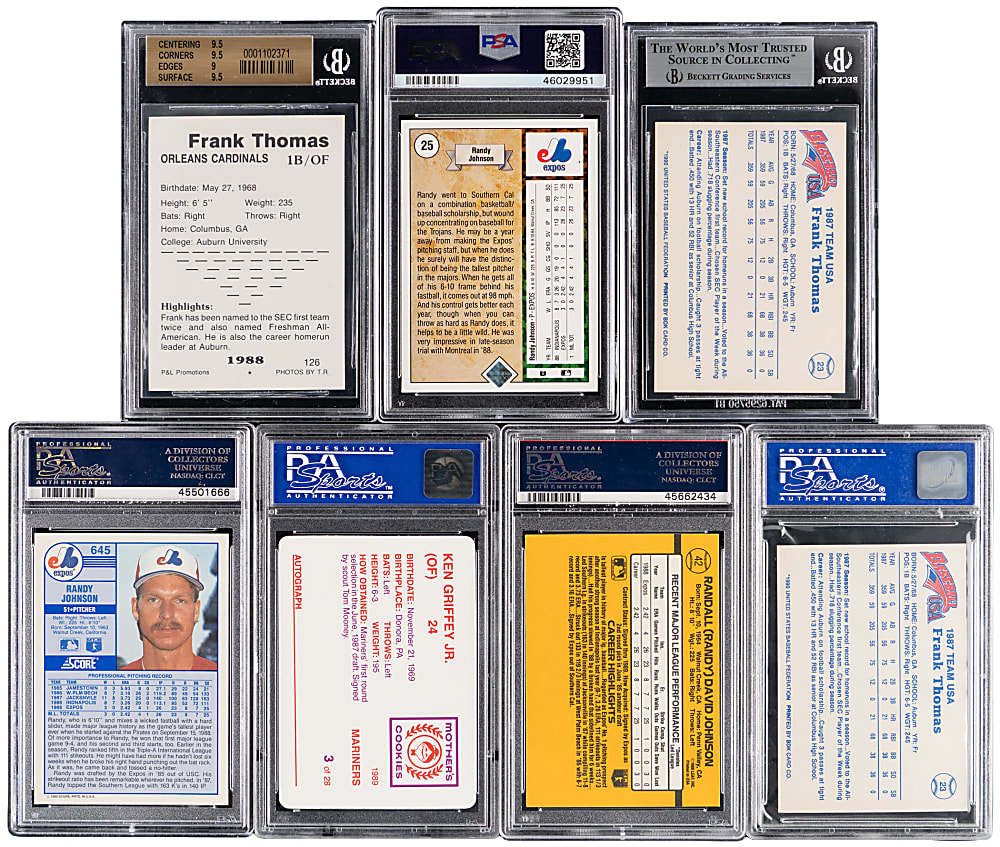 1987-1989 Hall of Fame Rookie MINT 9 & GEM MINT 10 Graded Group (7) with Griffey Jr., R. Johnson & F. Thomas