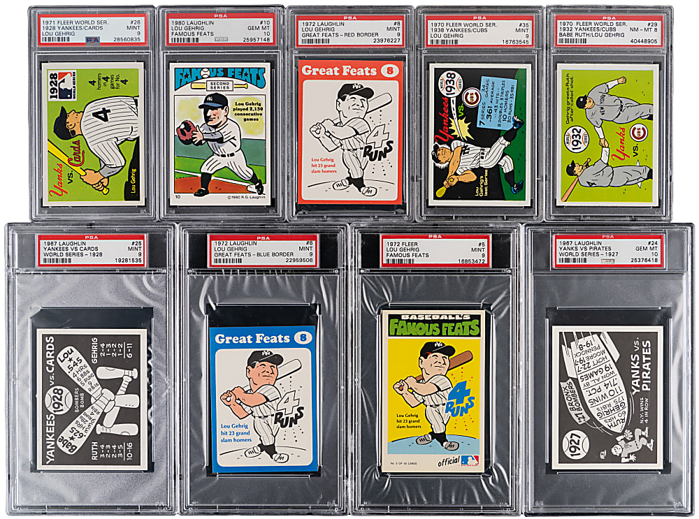 1967-1980 Fleer/Laughlin Lou Gehrig Graded Collection (15) with (2) PSA GEM MINT 10 Including 1967 World Series #24