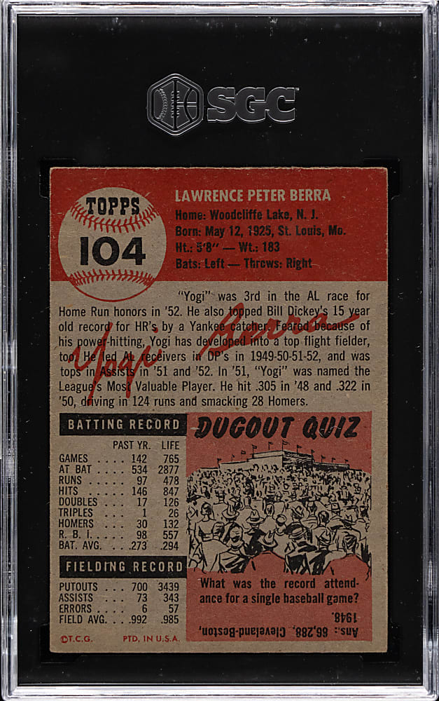 1953 Topps #104 Yogi Berra SGC EX 5