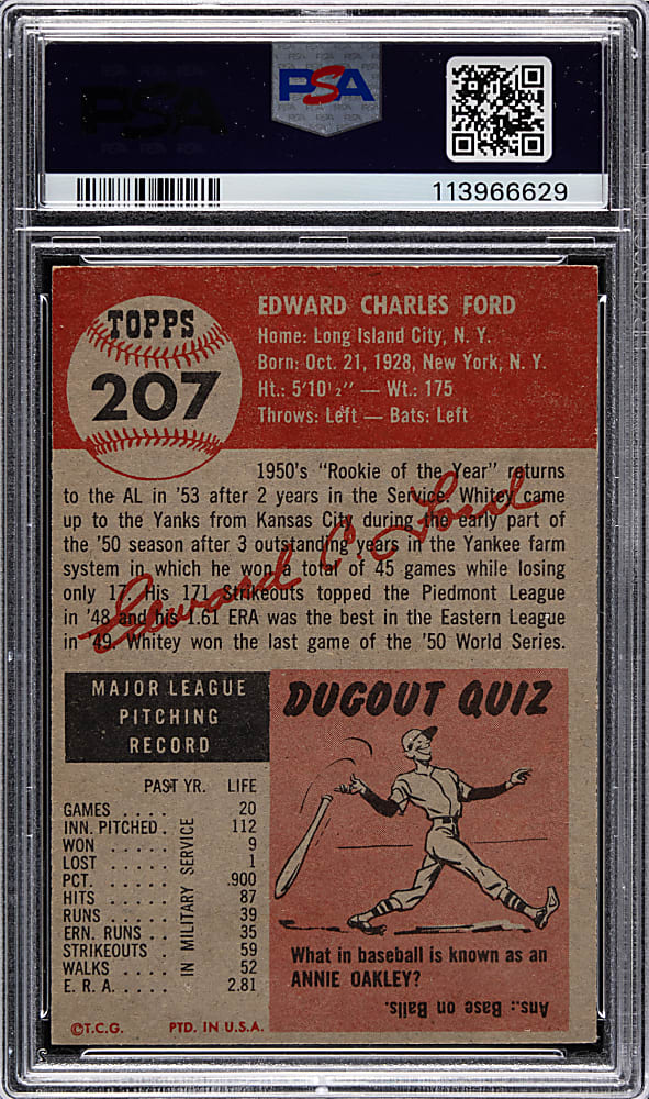 1953 Topps #207 Whitey Ford PSA EX-MT 6