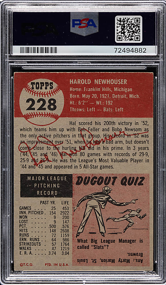 1953 Topps #228 Hal Newhouser PSA EX 5