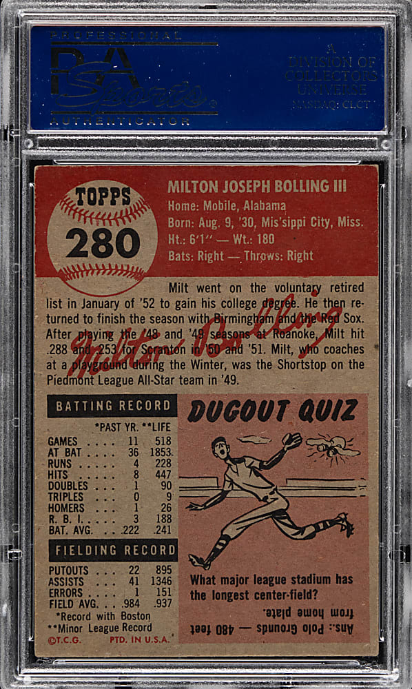 1953 Topps #280 Milt Bolling PSA EX 5