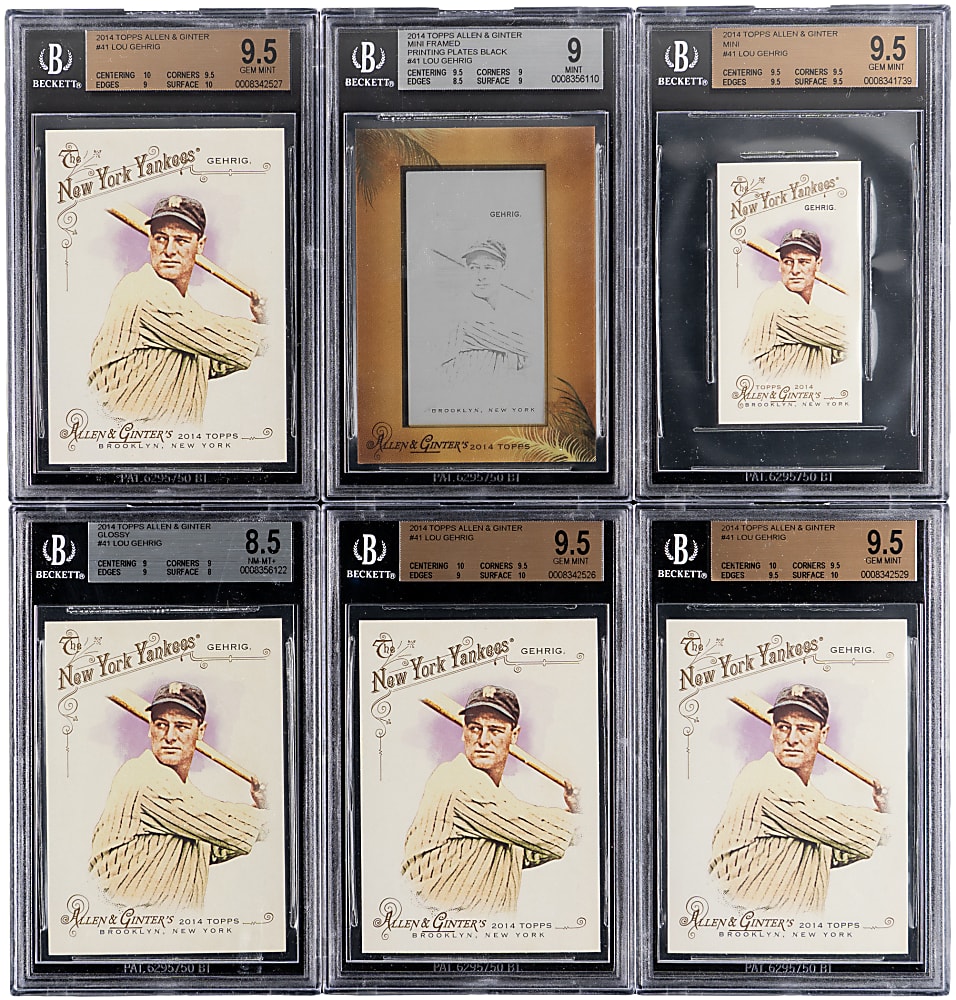 2014 Topps Allen & Ginter Lou Gehrig BGS Graded Collection (6) with #1/1 Printing Plate & (3) GEM MINT 9.5