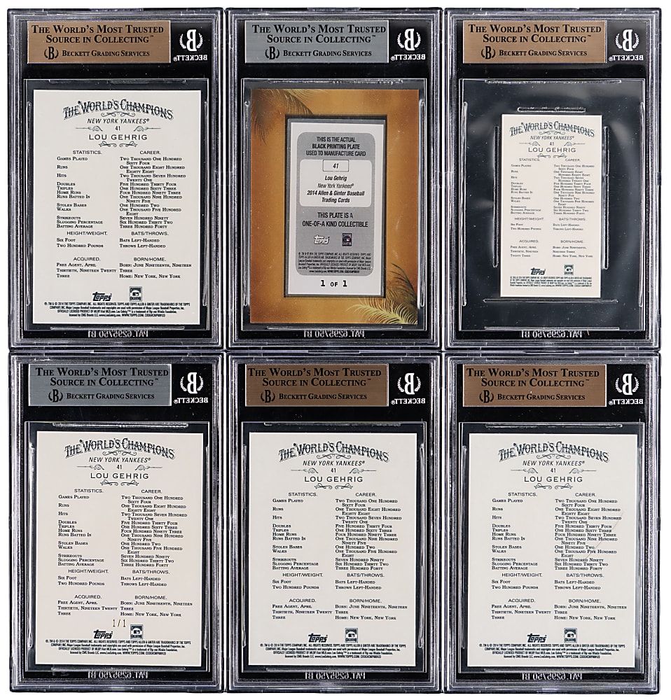 2014 Topps Allen & Ginter Lou Gehrig BGS Graded Collection (6) with #1/1 Printing Plate & (3) GEM MINT 9.5