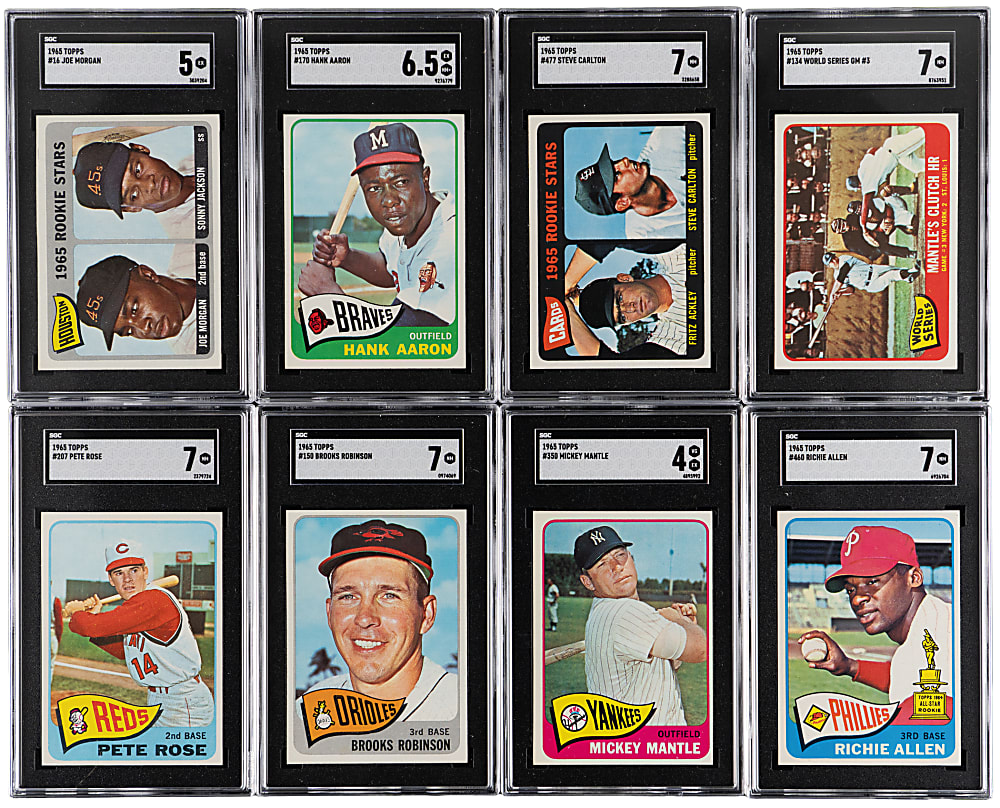 1965 Topps Complete Set (598) with (8) SGC Graded Keys Including Aaron, Mantle, Carlton RC & Rose - Sharp!