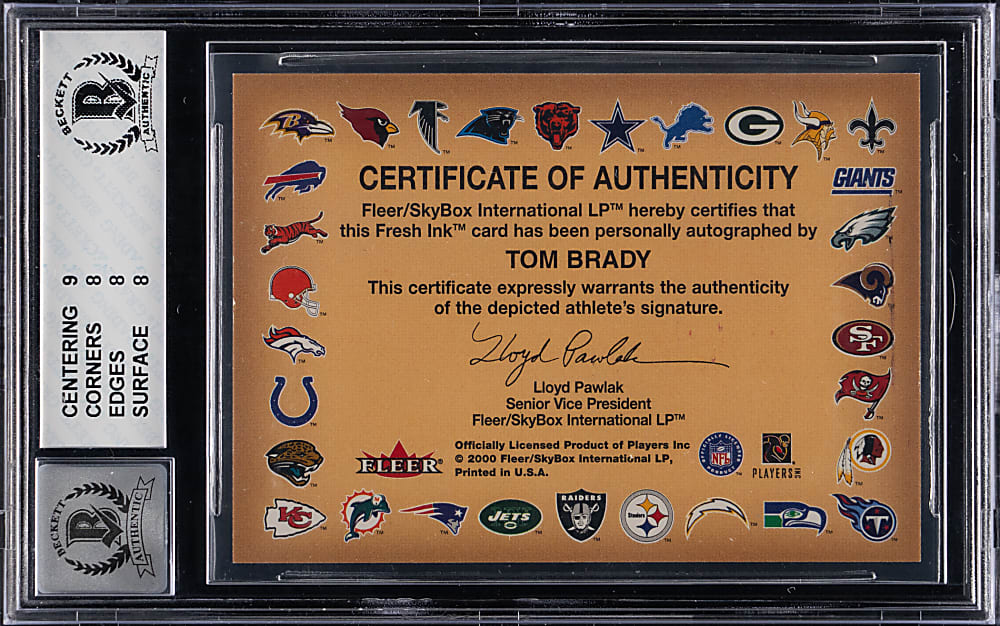 2000 Fleer Tradition Autographics #17 Tom Brady Rookie BGS NM-MT 8 with 10 Autograph Grade!