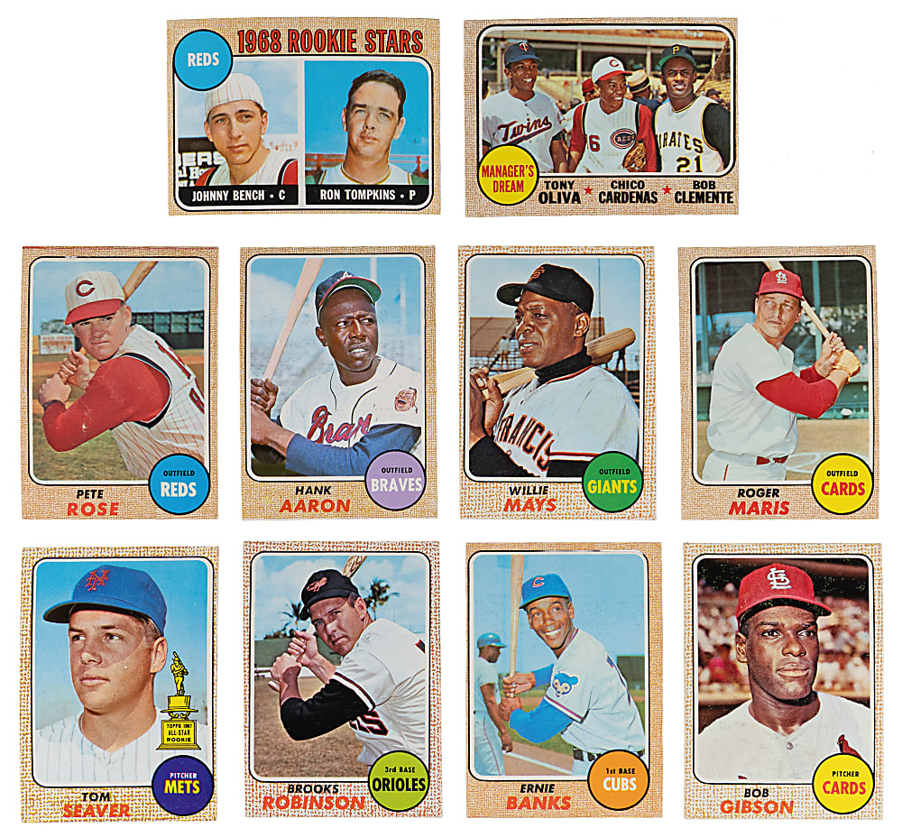 1968 Topps Near Complete Set (574/598) Plus (68) Duplicates Including Johnny Bench Rookie - (642) Total Cards