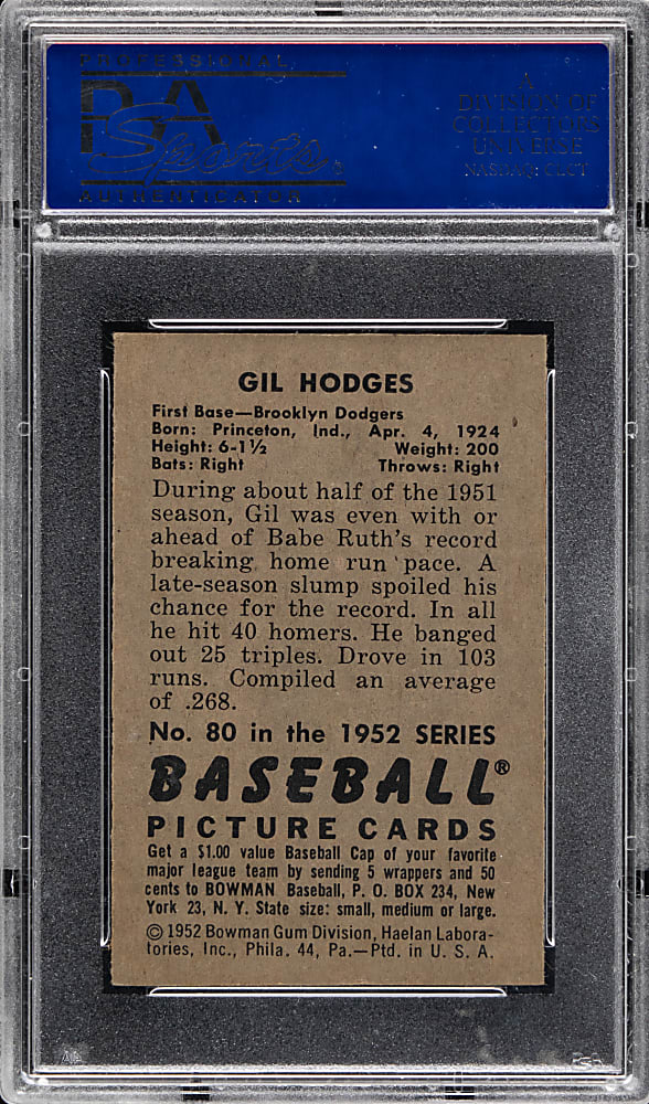 1952 Bowman #80 Gil Hodges PSA NM 7