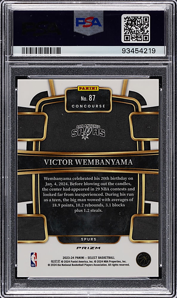 2023-2024 Panini Select Basketball #87 Victor Wembanyama Rookie Red Cracked PSA GEM MINT 10