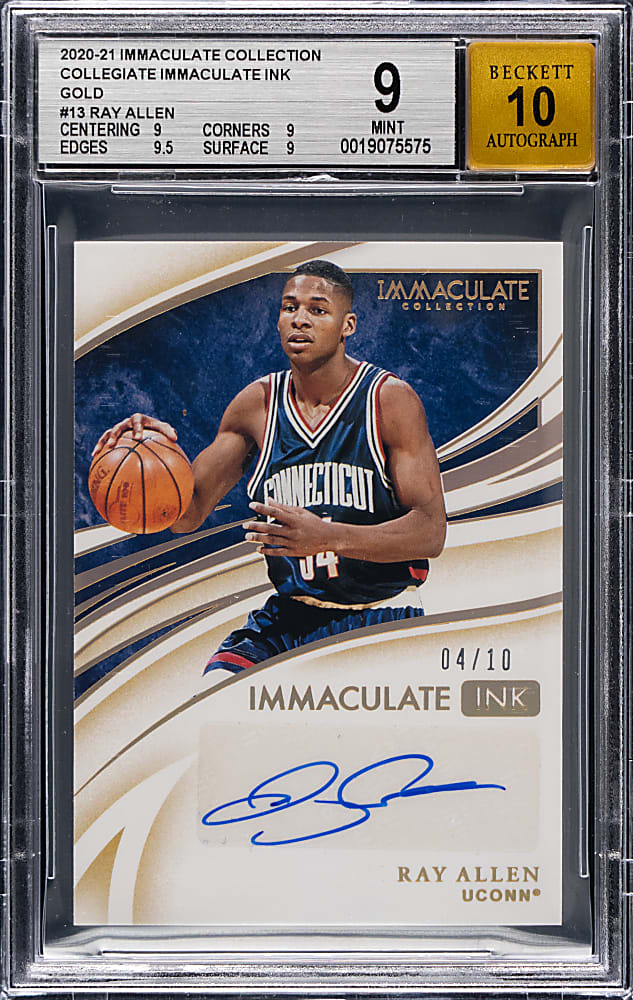 2020-2021 Immaculate Collection Basketball Collegiate Ink Ray Allen Gold Autograph #/10 BGS MINT 9 with 10 Autograph