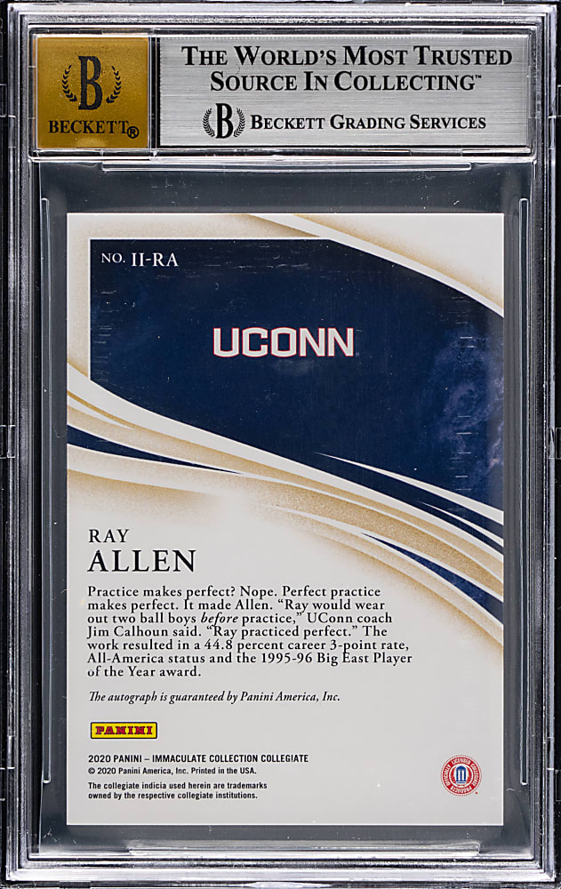 2020-2021 Immaculate Collection Basketball Collegiate Ink Ray Allen Gold Autograph #/10 BGS MINT 9 with 10 Autograph