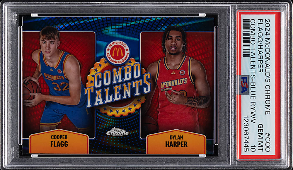 2024 Topps McDonald's Chrome Basketball Combo Talents Cooper Flagg/Dylan Harper Blue Raywave PSA GEM MINT 10