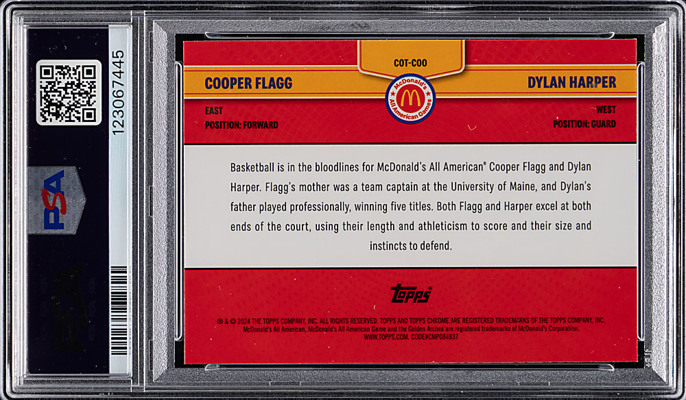 2024 Topps McDonald's Chrome Basketball Combo Talents Cooper Flagg/Dylan Harper Blue Raywave PSA GEM MINT 10