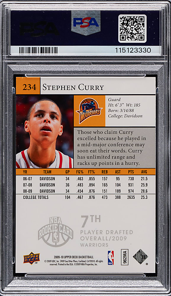 2009-2010 Upper Deck Basketball #234 Steph Curry Star Rookies PSA GEM MINT 10