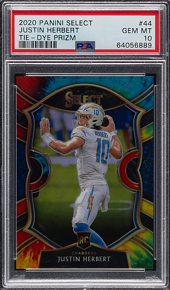 2020 Panini Select Football #44 Justin Herbert Rookie Tie-Dye Prizm #/25 PSA GEM MINT 10