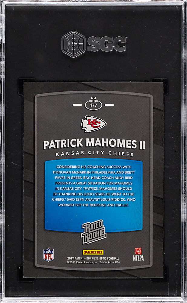 2017 Donruss Optic Football #177 Patrick Mahomes II Rookie SGC GEM MINT 10