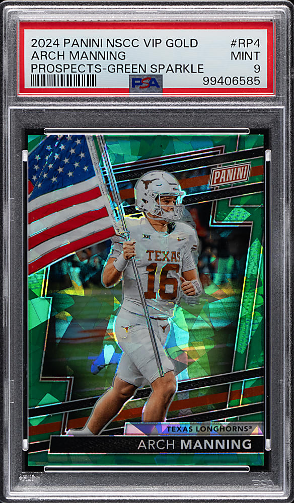 2024 Panini National Sports Card Convention VIP Gold Prospects #4 Arch Manning Green Sparkle #/99 PSA MINT 9