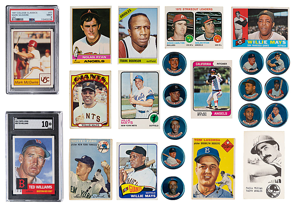 1954-2018 Baseball Card Grab Bag (24) with (18) Hall of Famers Including Mantle, Mays & T. Williams