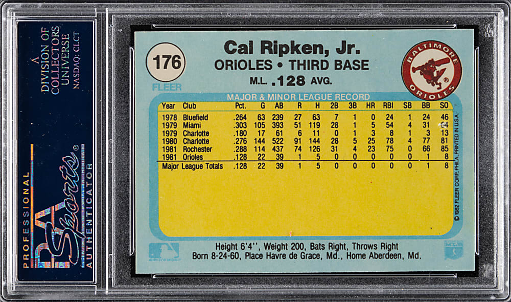 1982 Fleer #176 Cal Ripken Jr. Rookie PSA GEM MINT 10