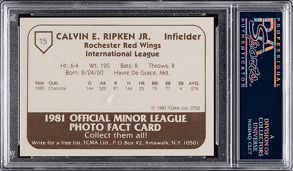 1981 TCMA Rochester Red Wings Cal Ripken Jr. PSA GEM MINT 10