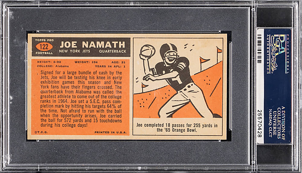 1965 Topps Football #122 Joe Namath Rookie Shortprint PSA NM 7