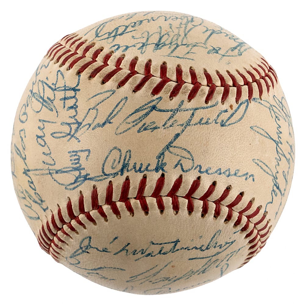 1955 Washington Senators Team-Signed OAL/Harridge Baseball with (31) Signatures Including Rookie Year Harmon Killebrew Plus Original Box & Full JSA LOA