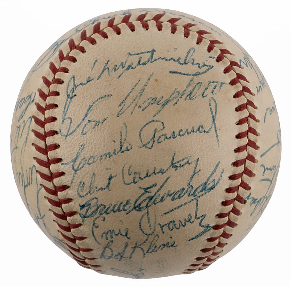 1955 Washington Senators Team-Signed OAL/Harridge Baseball with (31) Signatures Including Rookie Year Harmon Killebrew Plus Original Box & Full JSA LOA