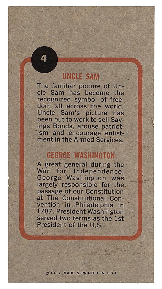 1965 Topps Push-Pull #4 George Washington/Uncle Sam Proof Card - Topps Vault COA