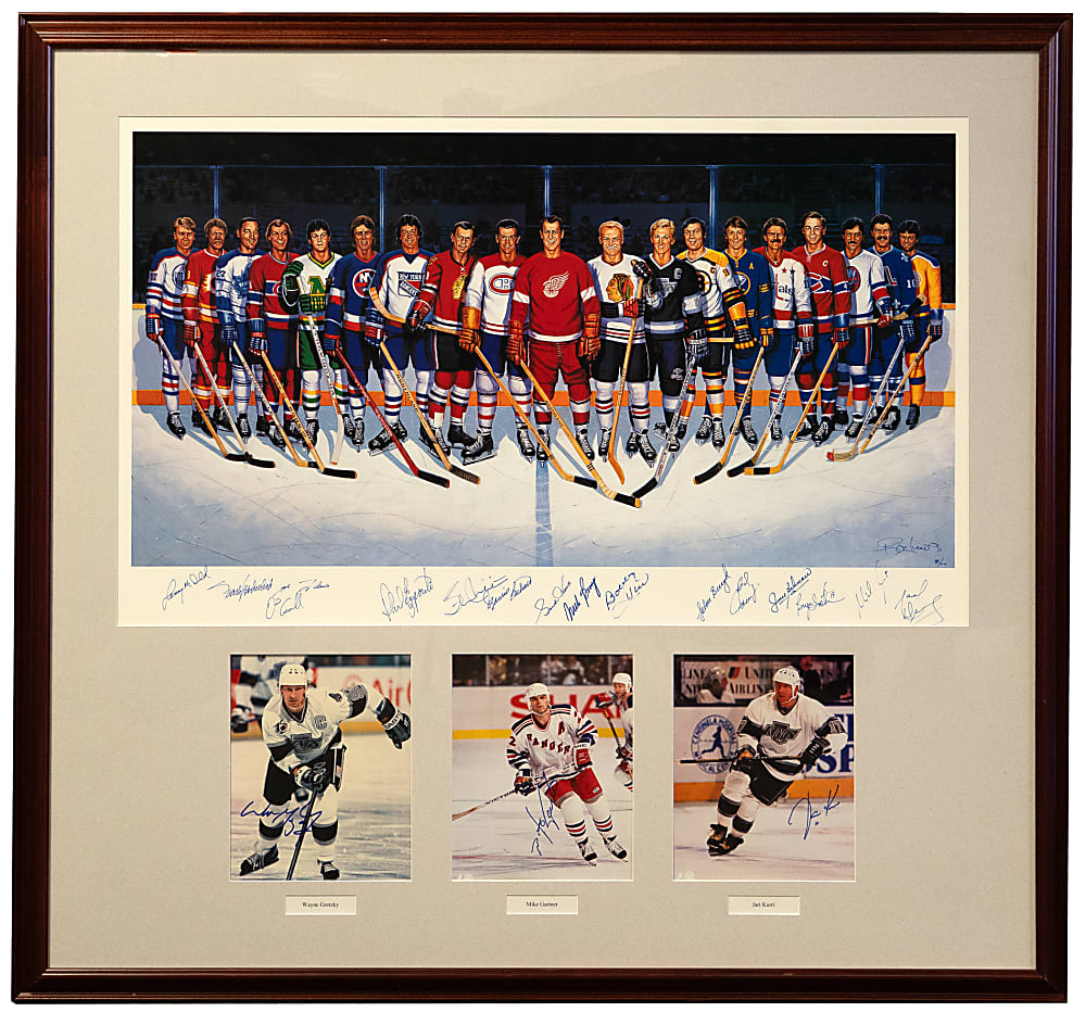 500 Goal Scorer Framed Display with Multi-Signed 1995 Ron Lewis Limited-Edition Print & Wayne Gretzky Single-Signed Photograph
