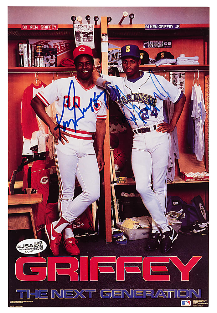 Ken Griffey Jr. (Early) & Ken Griffey Sr. Dual-Signed 7x10 Promotional Photo with JSA COA