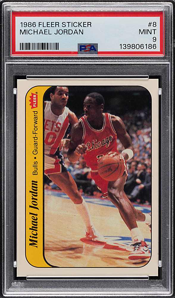 1986-1987 Fleer Basketball Stickers #8 Michael Jordan Rookie PSA MINT 9