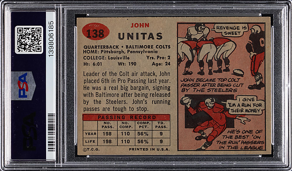 1957 Topps Football #138 Johnny Unitas Rookie PSA EX-MT 6
